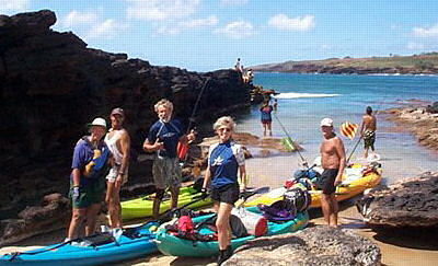 Fishpond landing - l. to r.: Jeannie, Alan, Bob, Dani and Chuck