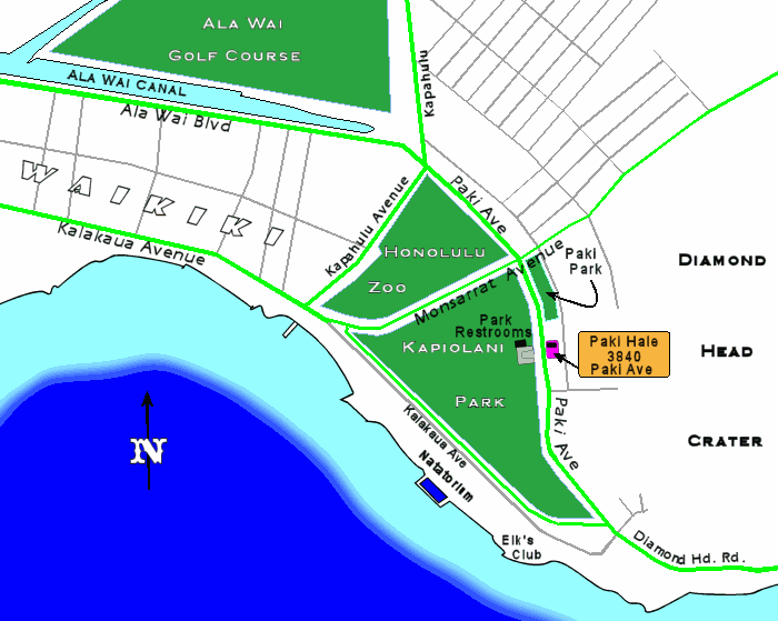 Road map to Paki Hale, Honolulu