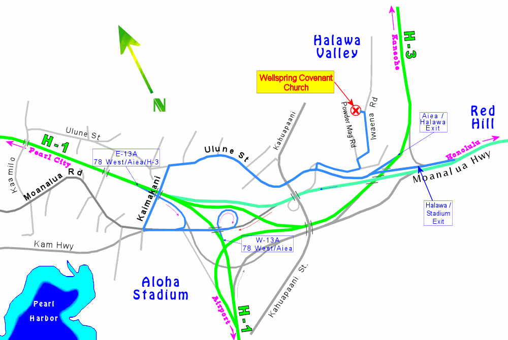 Road map to Wellspring Church, Halawa